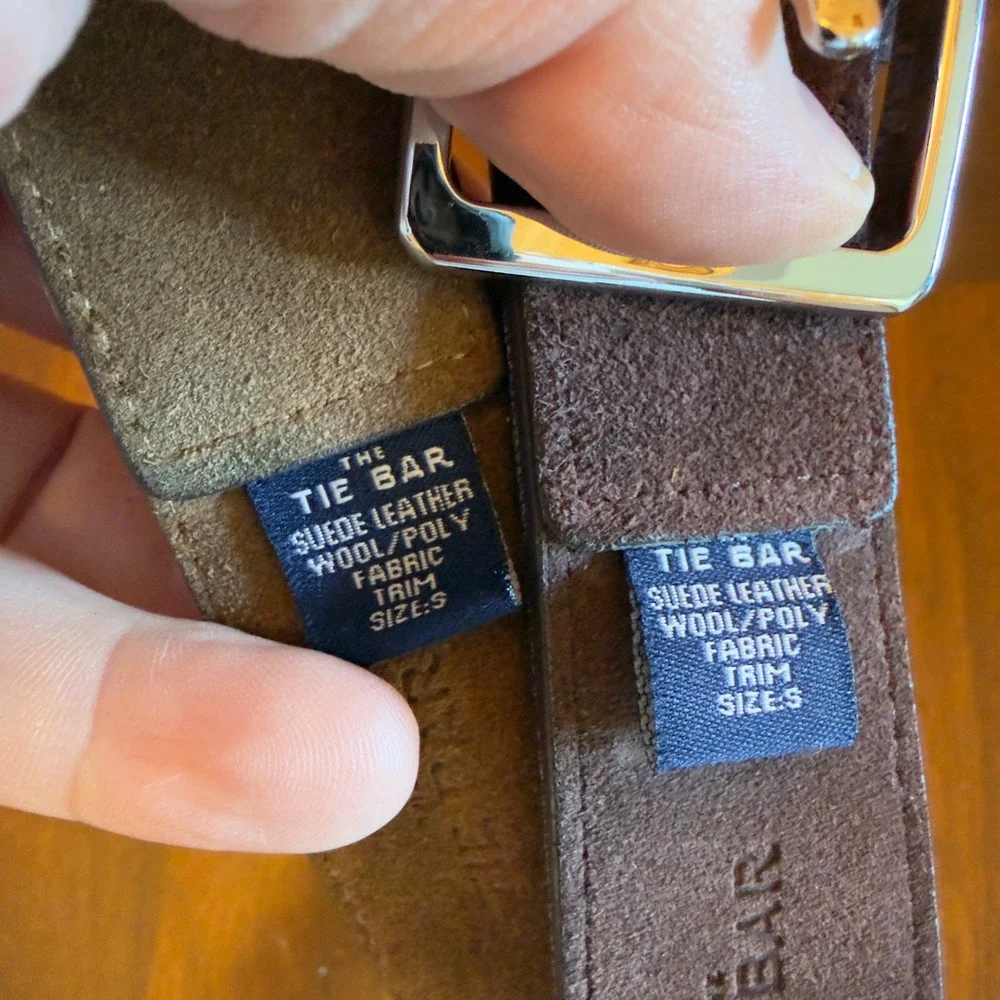 The‎ Tie Bar Mens Belt Lot 2 Suede Leather Wool Fabric Trim Grey Navy Size Small
